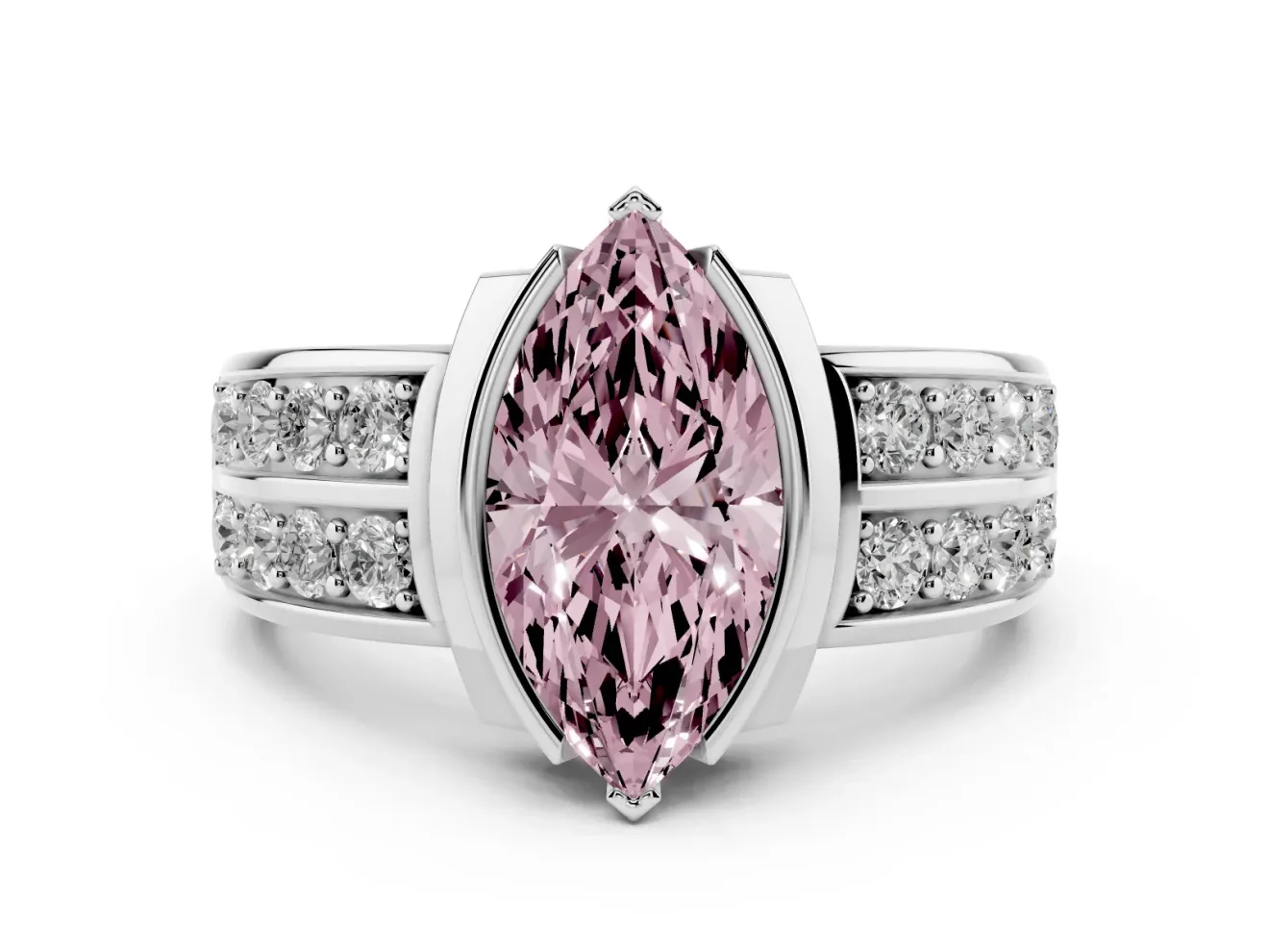 Marquise Half Bezel Engagement Ring Setting for a Fancy Pink Lab-Grown Diamond | Double Row Channel Band | Platinum