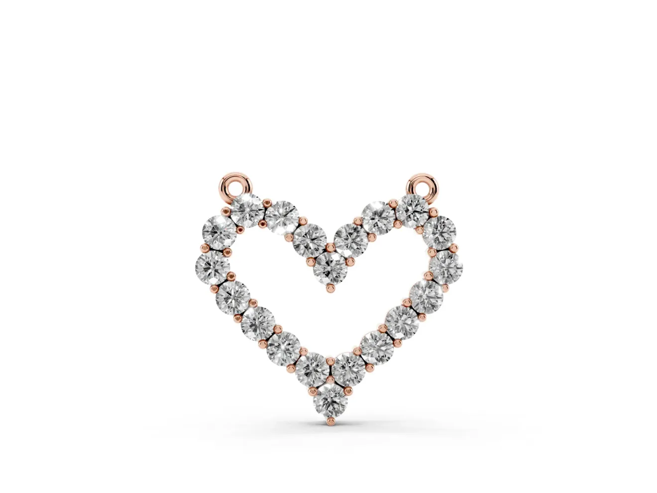 Round Lab-Grown Diamond Open Heart Pendant Necklace | Fixed Between Chains | Rose Gold