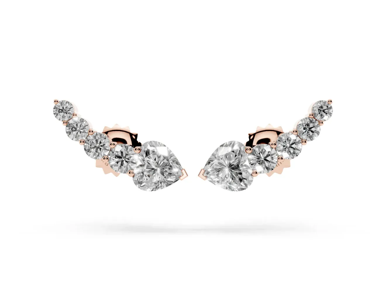 Round and Heart Lab-Grown Diamond Graduated Ear Climbers | Petite Curve | Rose Gold