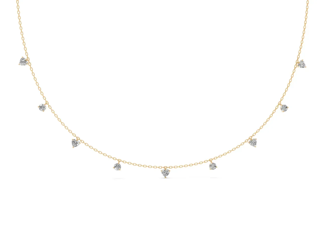 Heart and Round Lab-Grown Diamond Station Necklace | Alternating Stations | Yellow Gold