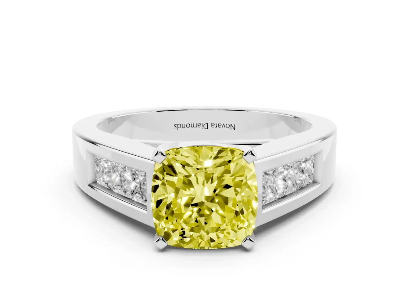 Cushion Cut Channel-Set Engagement Ring Setting for a Fancy Yellow Lab-Grown Diamond | Platinum