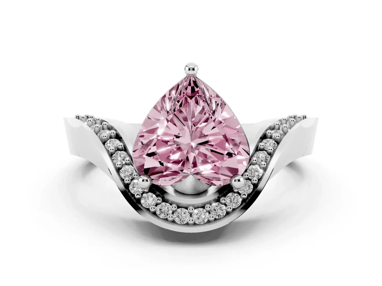 Heart-Shaped Bypass Solitaire Engagement Ring Setting for a Fancy Pink Lab-Grown Diamond | Pavé Ribbon | White Gold