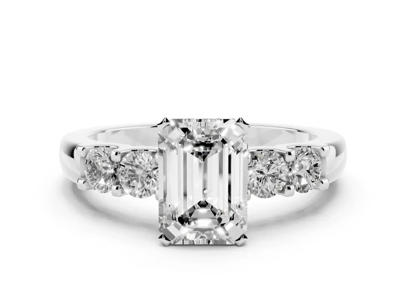 Emerald Cut Five Stone Engagement Ring Setting | Prong-Set Side Stones | Platinum