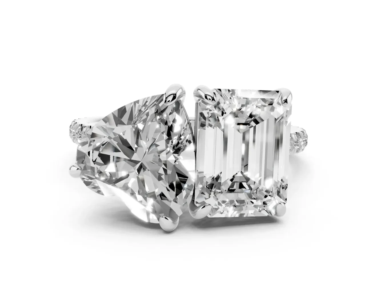 Emerald Cut and Heart-Shaped Lab-Grown Diamond Toi et Moi Engagement Ring | Sterling Silver