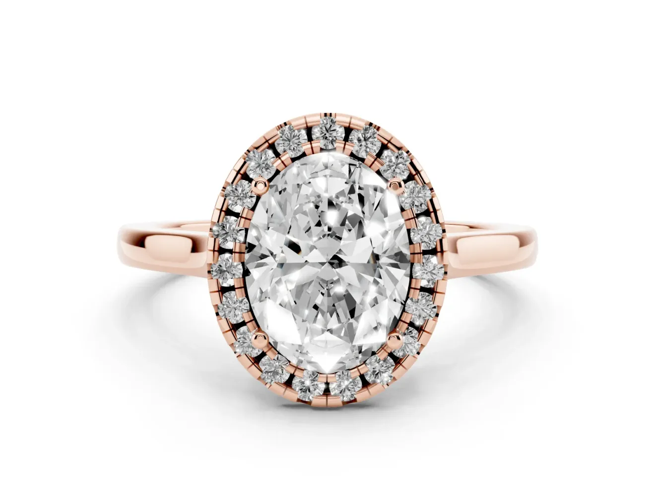 Oval Halo Engagement Ring Setting | Flat Tapered Band | Rose Gold