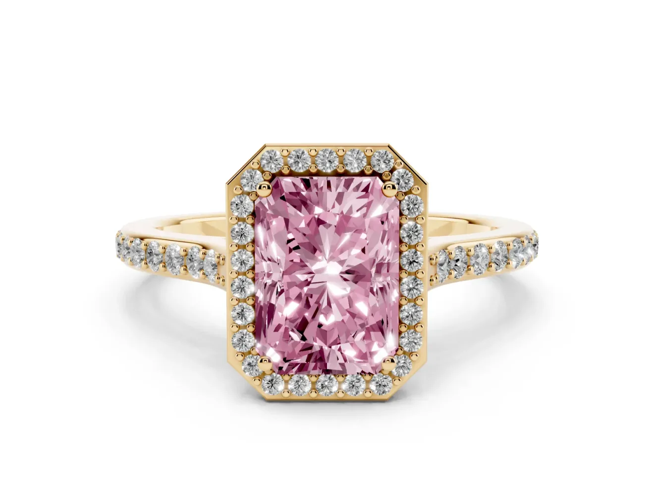 Radiant Cut Halo Engagement Ring Setting for a Fancy Pink Lab-Grown Diamond | Yellow Gold - Design NV-24729