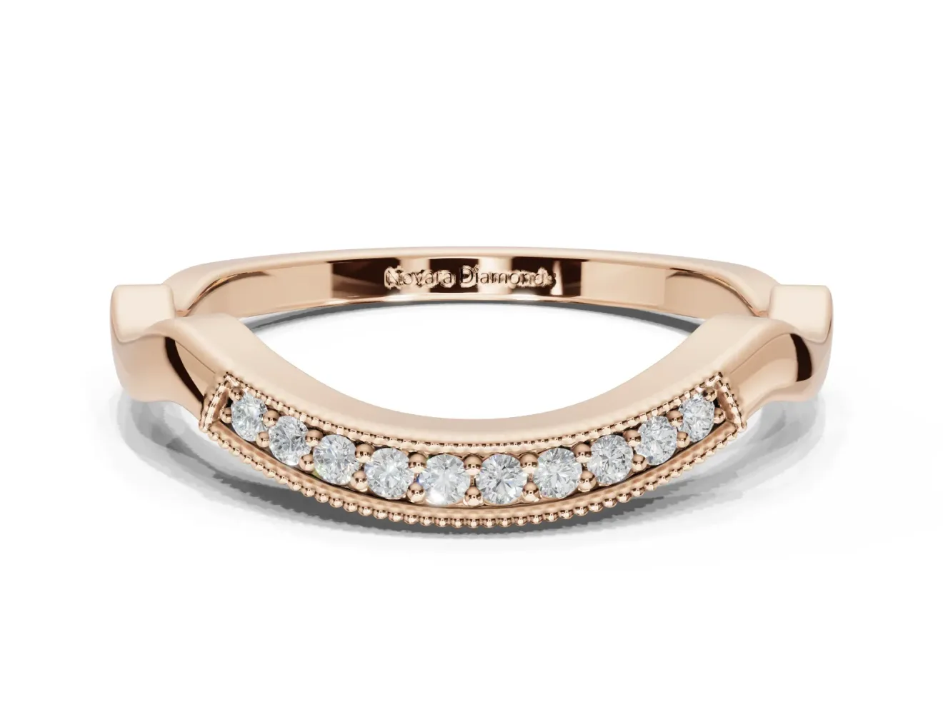 Round Lab-Grown Diamond Milgrain Deep Curve Wedding Band | Sculpted Shoulders | Rose Gold