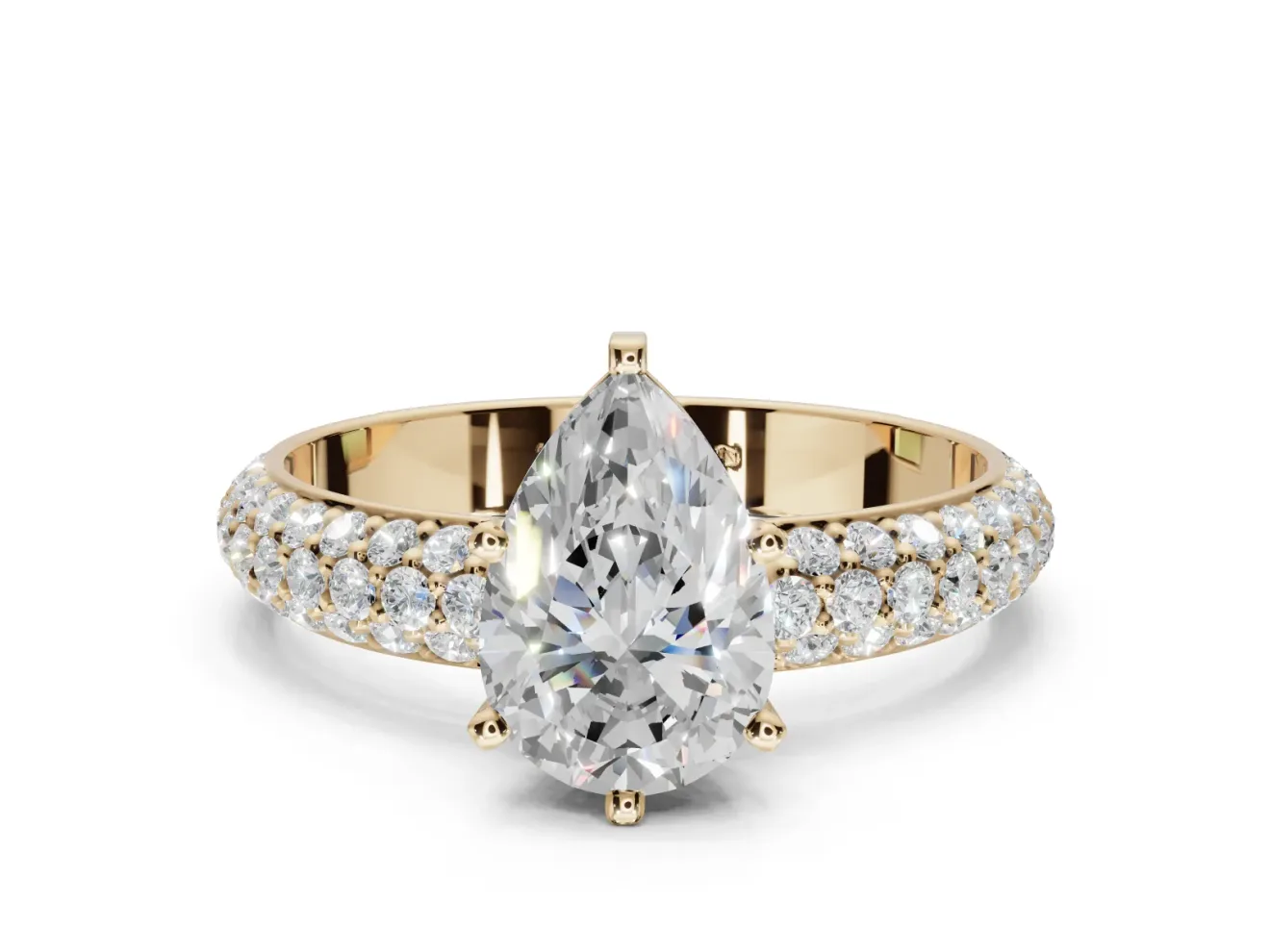 Pear-Shaped Pavé Solitaire Engagement Ring Setting | Domed Pavé Band | Yellow Gold