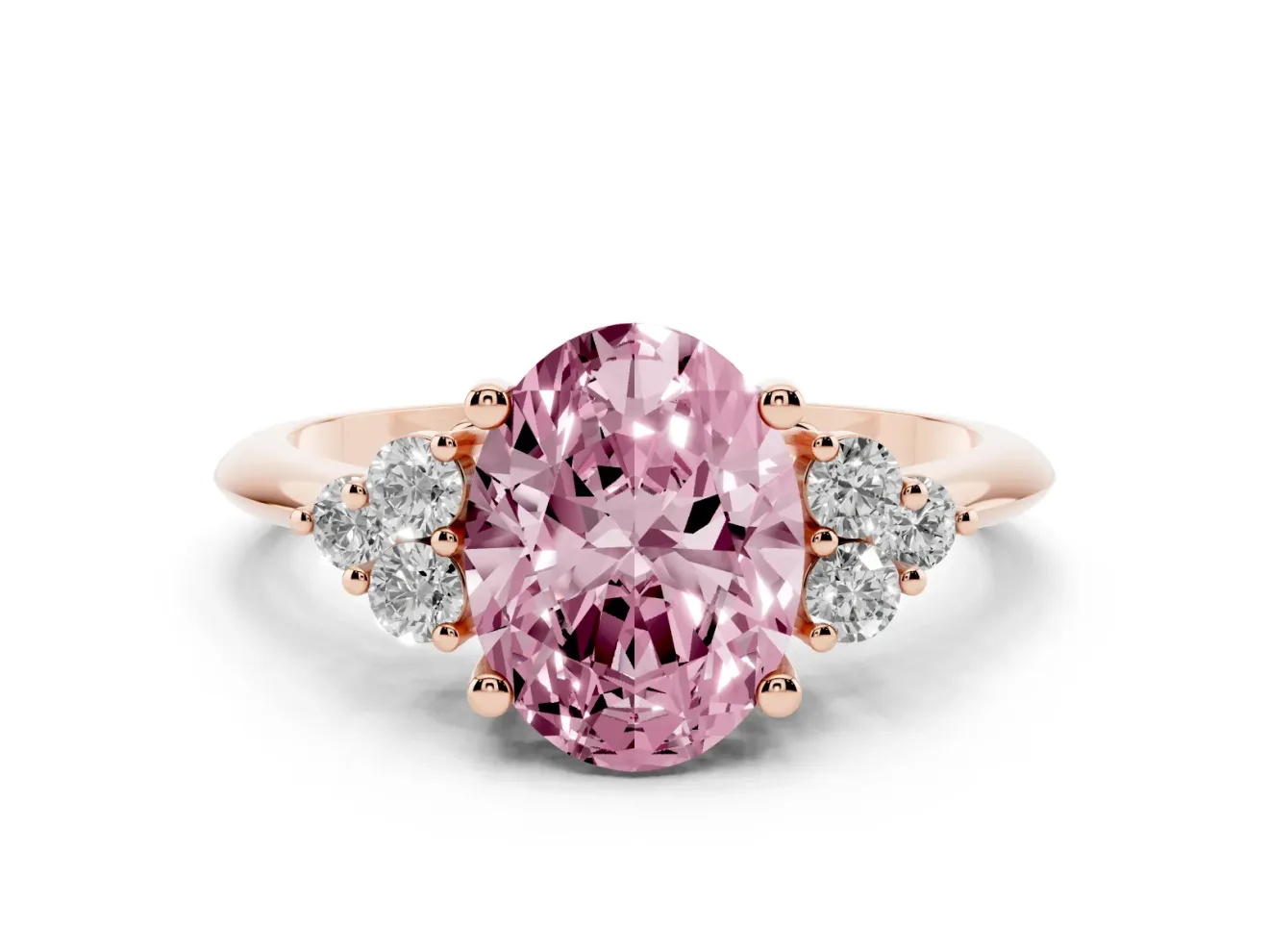 Oval Cluster Accent Engagement Ring Setting for a Fancy Pink Lab-Grown Diamond | Rose Gold