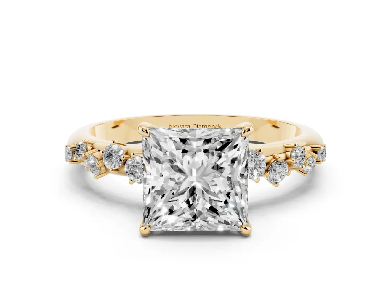 Princess Cut Solitaire Engagement Ring Setting | Graduated Scattered Accents | Yellow Gold