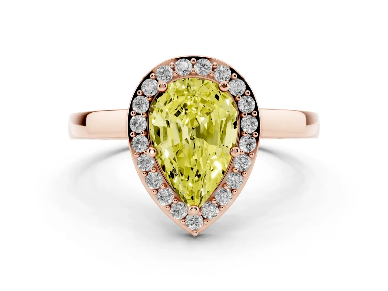 Pear-Shaped Thin Halo Engagement Ring Setting for a Fancy Yellow Lab-Grown Diamond | Slim Plain Band | Rose Gold