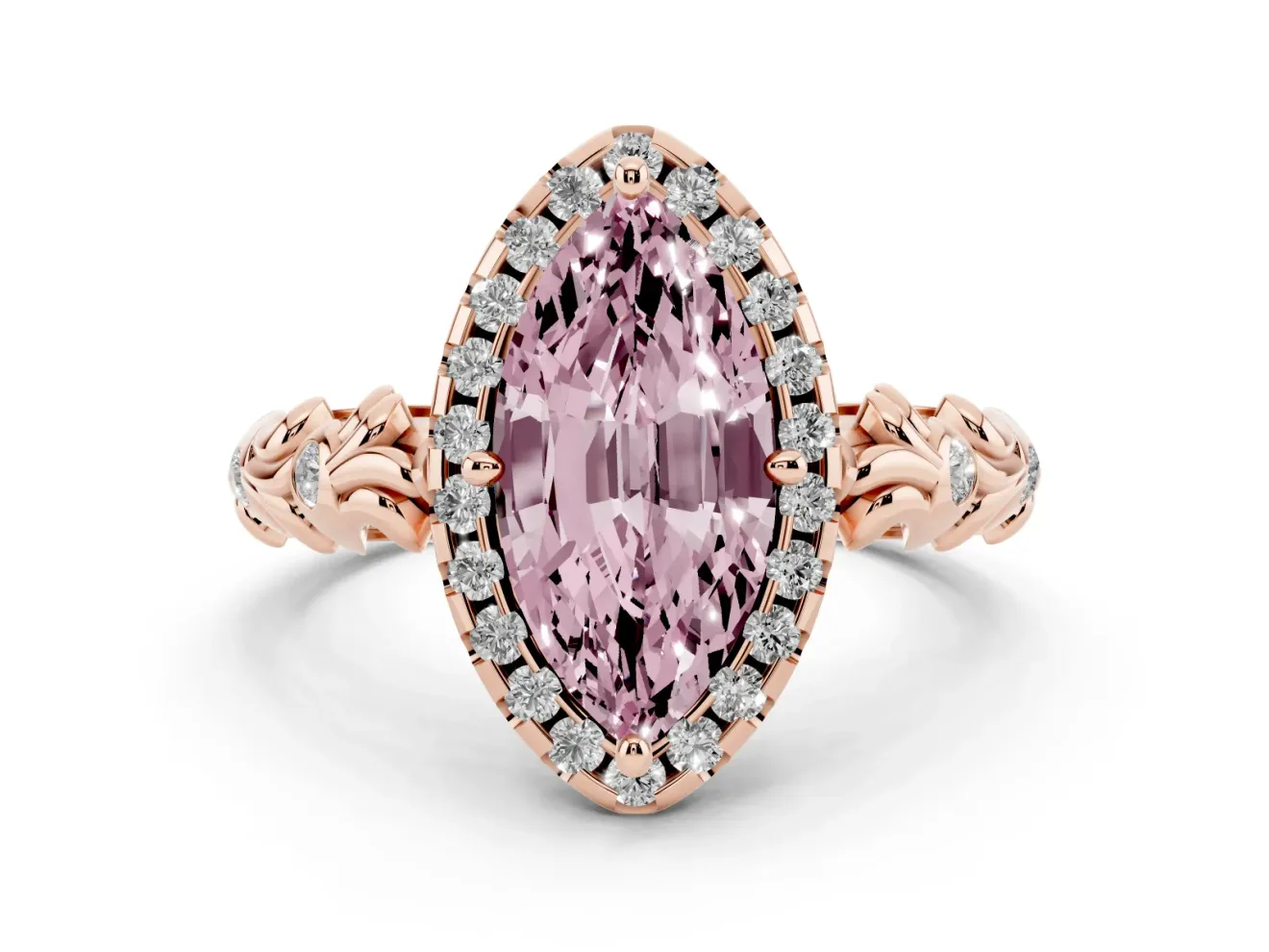 Marquise Leaf Halo Engagement Ring Setting for a Fancy Pink Lab-Grown Diamond | Rose Gold