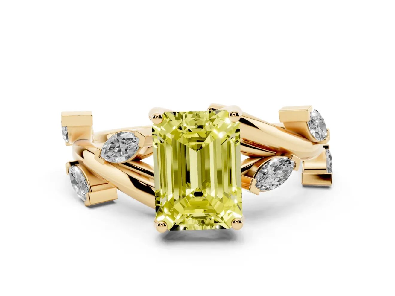 Emerald Cut Twisted Vine Engagement Ring Setting for a Fancy Yellow Lab-Grown Diamond | Yellow Gold