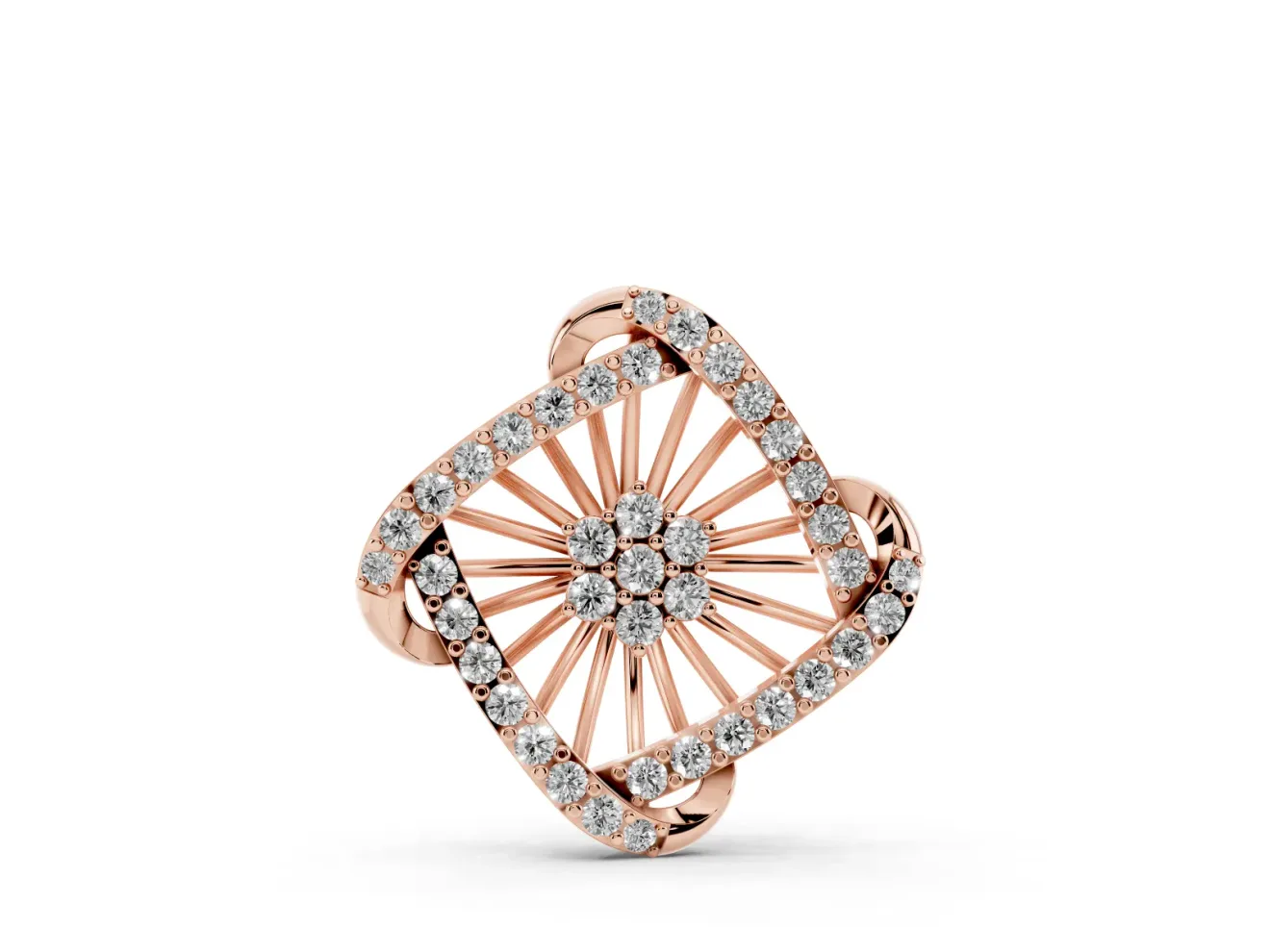 Round Lab-Grown Diamond Cluster Sunburst Pendant Necklace | Pavé Swirl Frame | Rose Gold