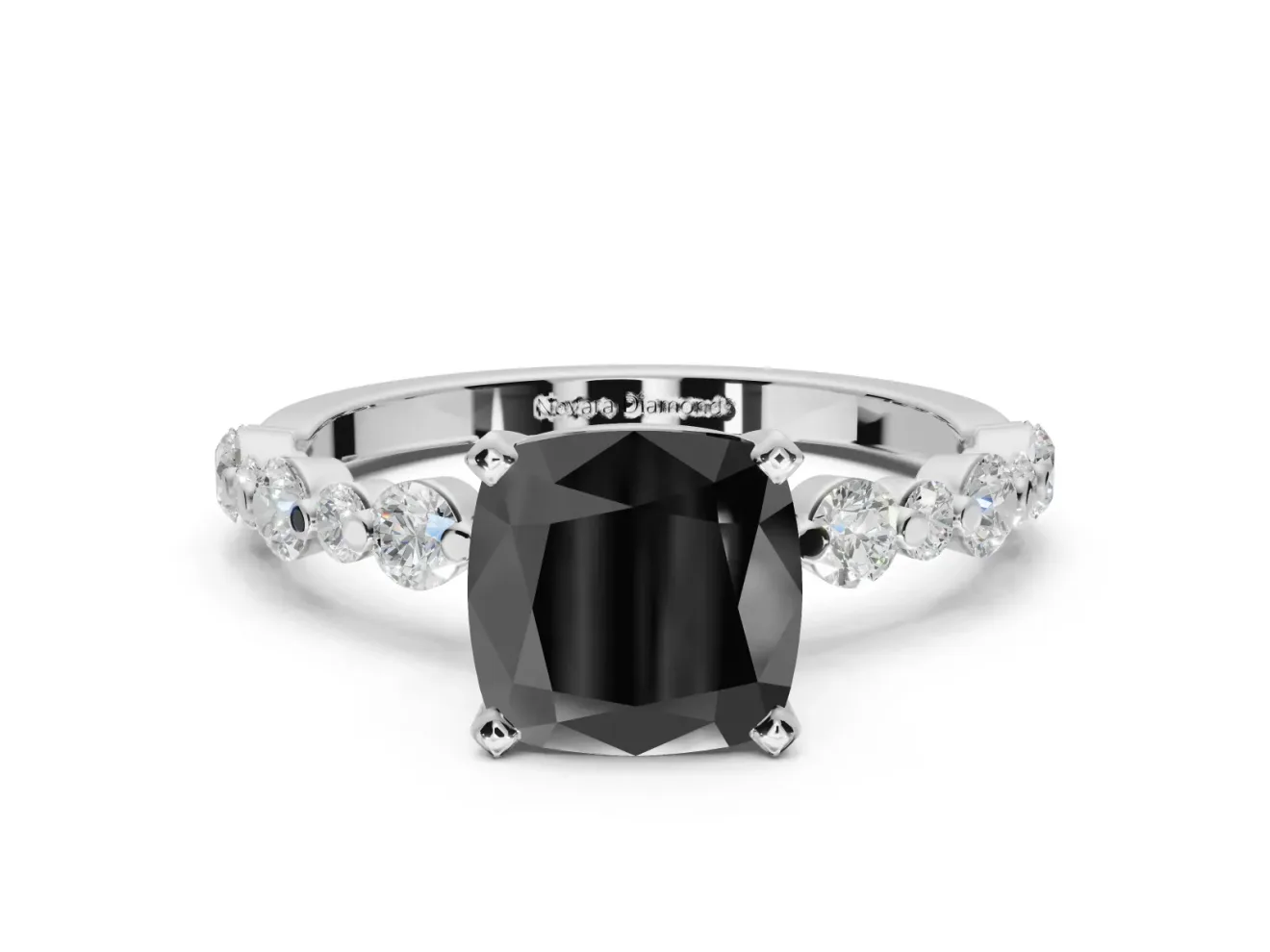 Cushion Cut Pavé Engagement Ring Setting for a Black Center | Alternating Accents | Sterling Silver