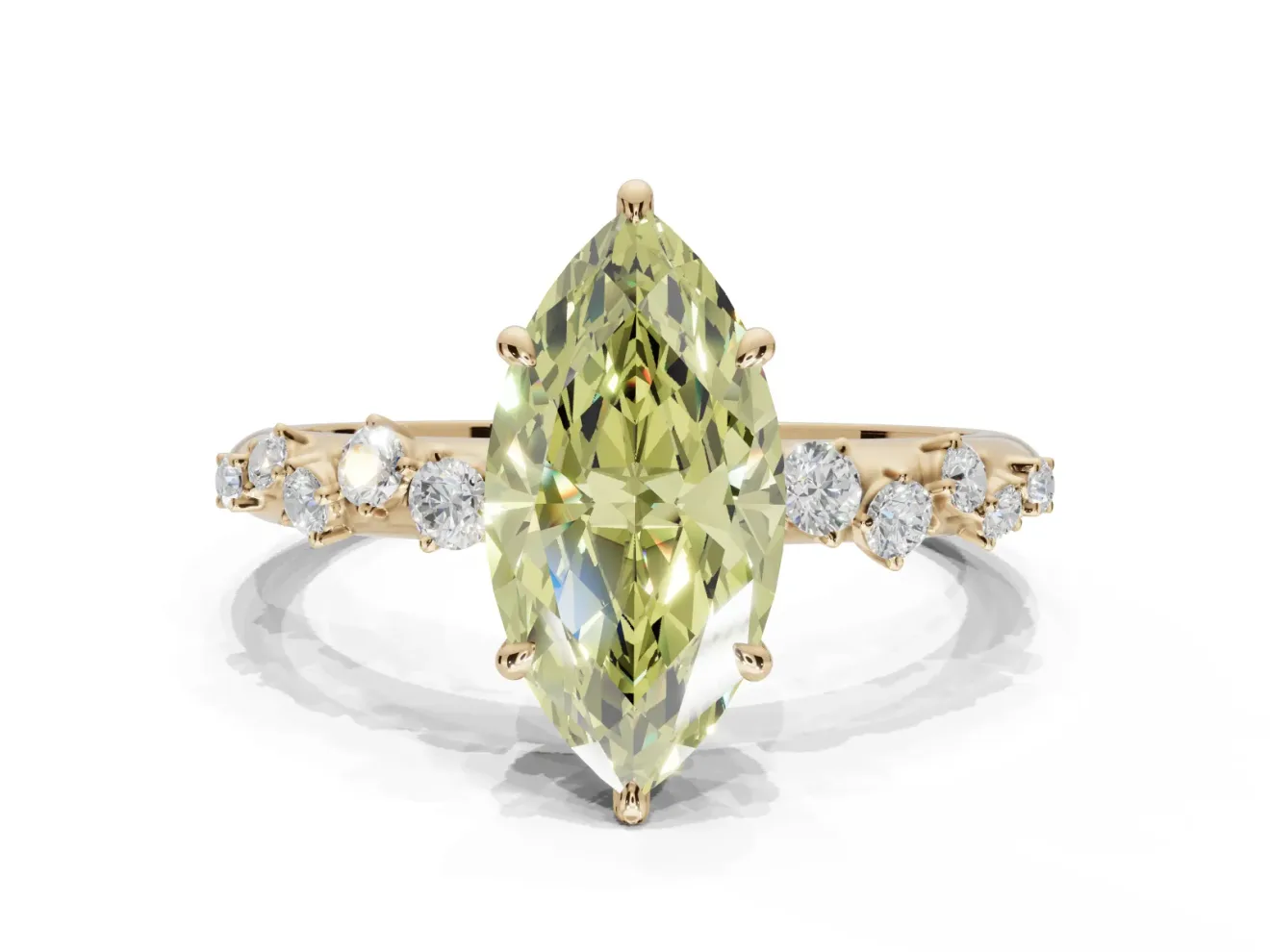 Marquise Graduated Solitaire Engagement Ring Setting for a Fancy Yellow Lab-Grown Diamond | Yellow Gold