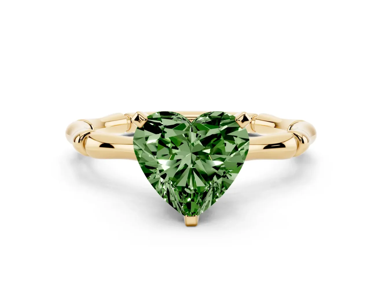 Heart-Shaped Bamboo Engagement Ring Setting for a Fancy Green Lab-Grown Diamond | Yellow Gold