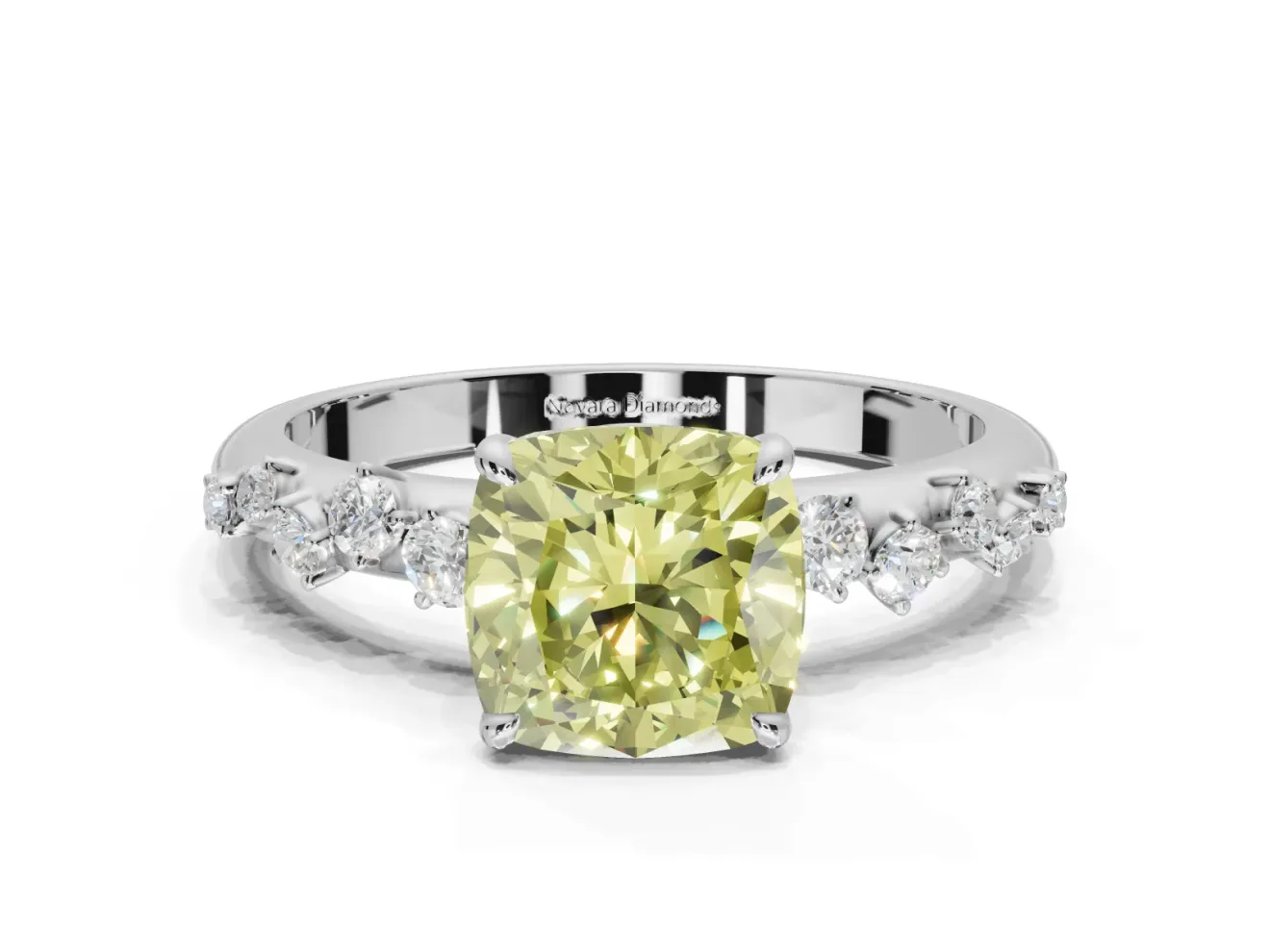 Cushion Cut Graduated Solitaire Engagement Ring Setting for a Fancy Yellow Lab-Grown Diamond | Platinum