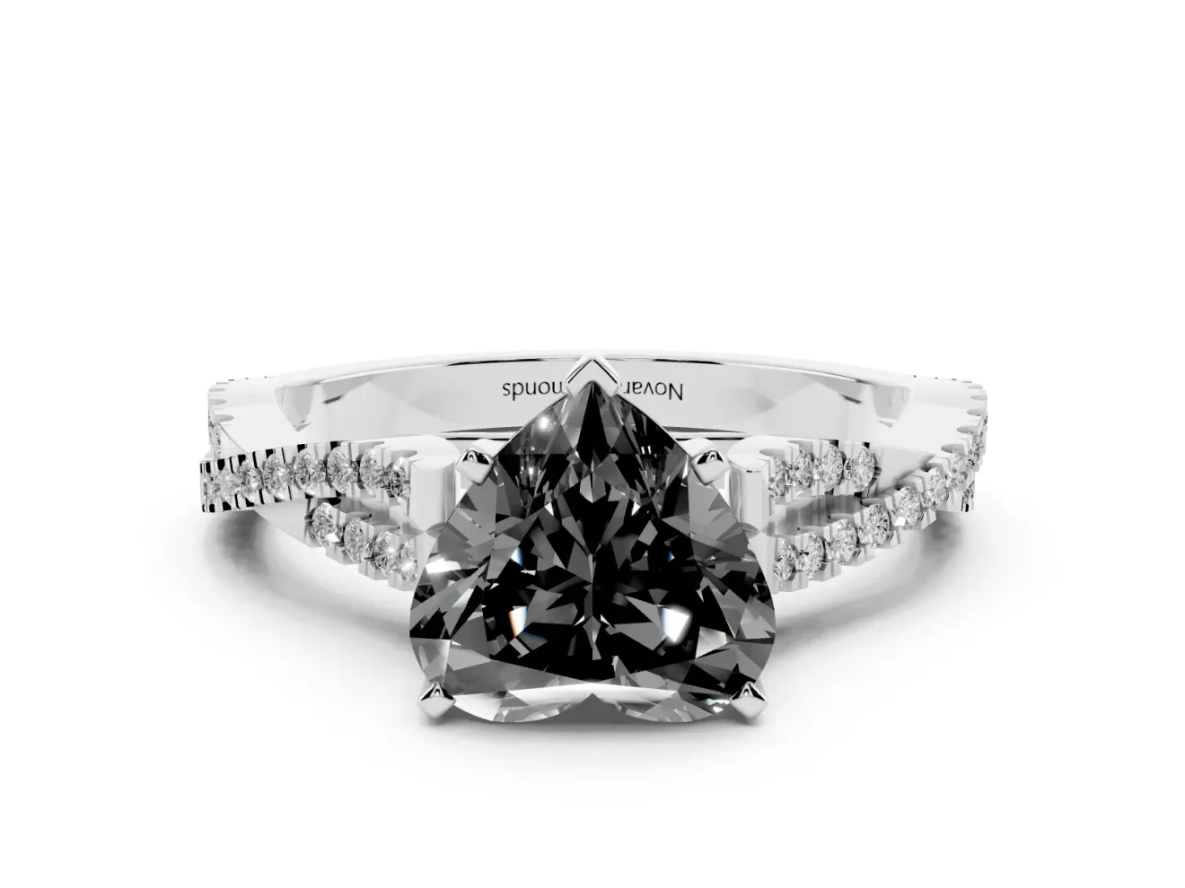 Heart-Shaped Twisted Pavé Solitaire Engagement Ring Setting for a Black Center | White Gold