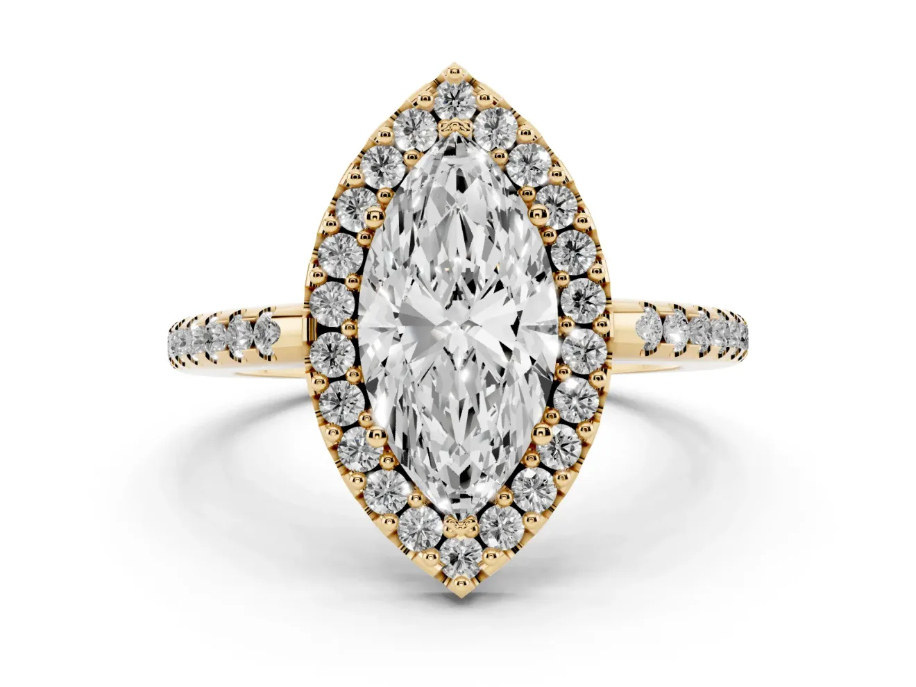 Marquise Pave Halo Engagement Ring Setting | Pave Band | Yellow Gold