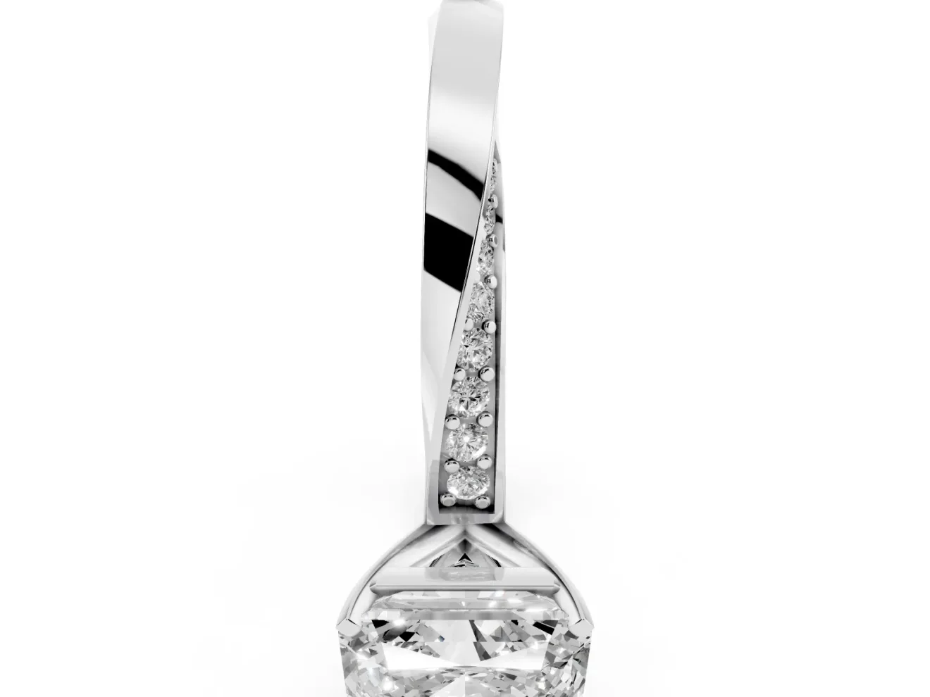 Radiant Cut Diamond Engagement Ring Set in Silver with Side Stone Accents and Prong Setting