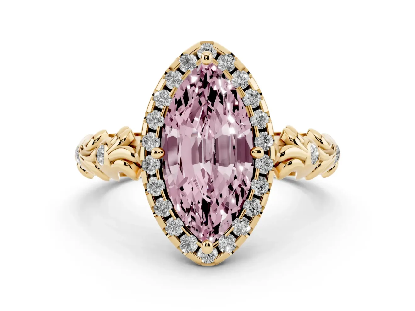 Marquise Leaf Halo Engagement Ring Setting for a Fancy Pink Lab-Grown Diamond | Yellow Gold