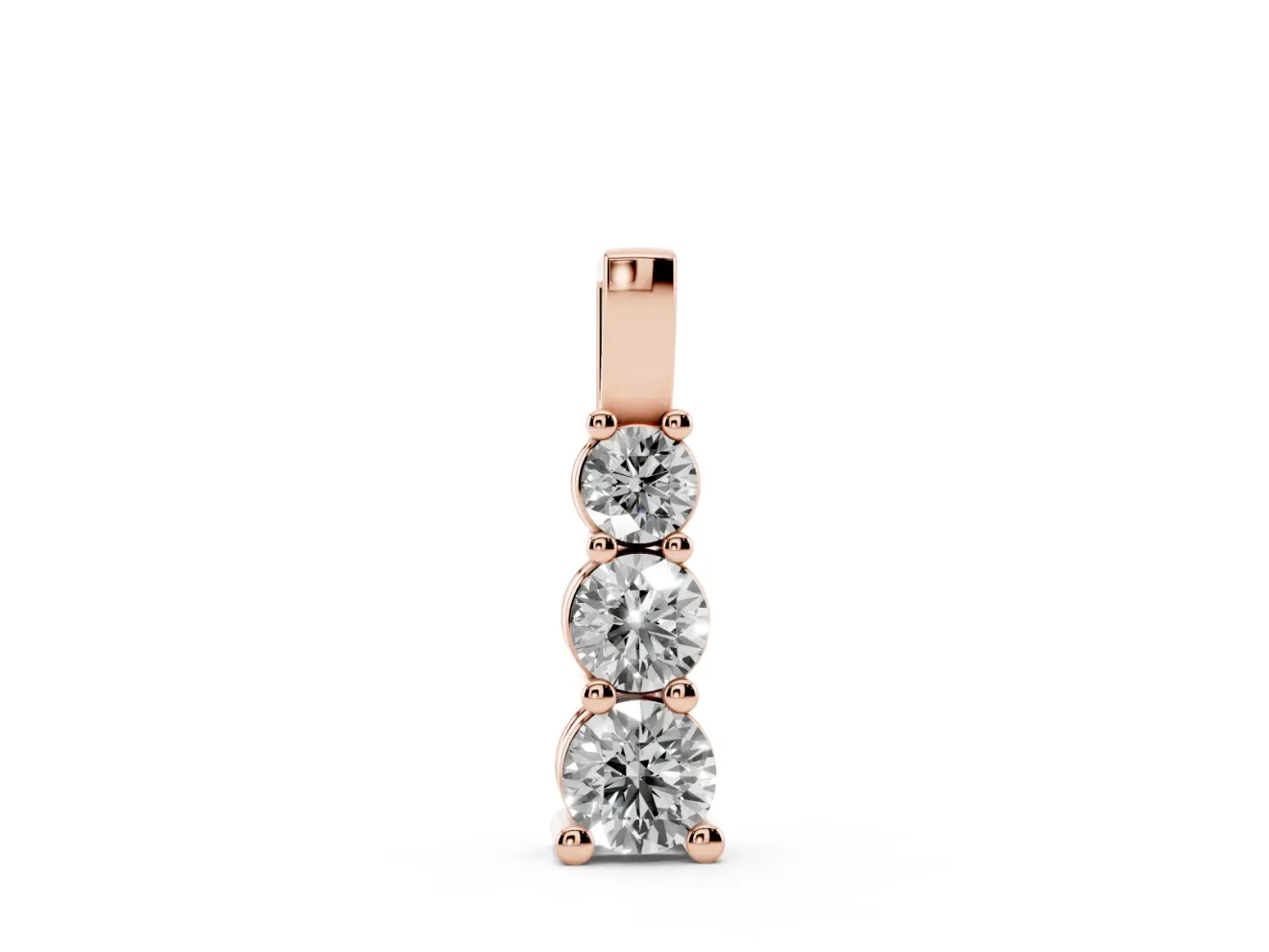Round Lab-Grown Diamond Three-Stone Vertical Pendant Necklace | Shared Prongs | Rose Gold