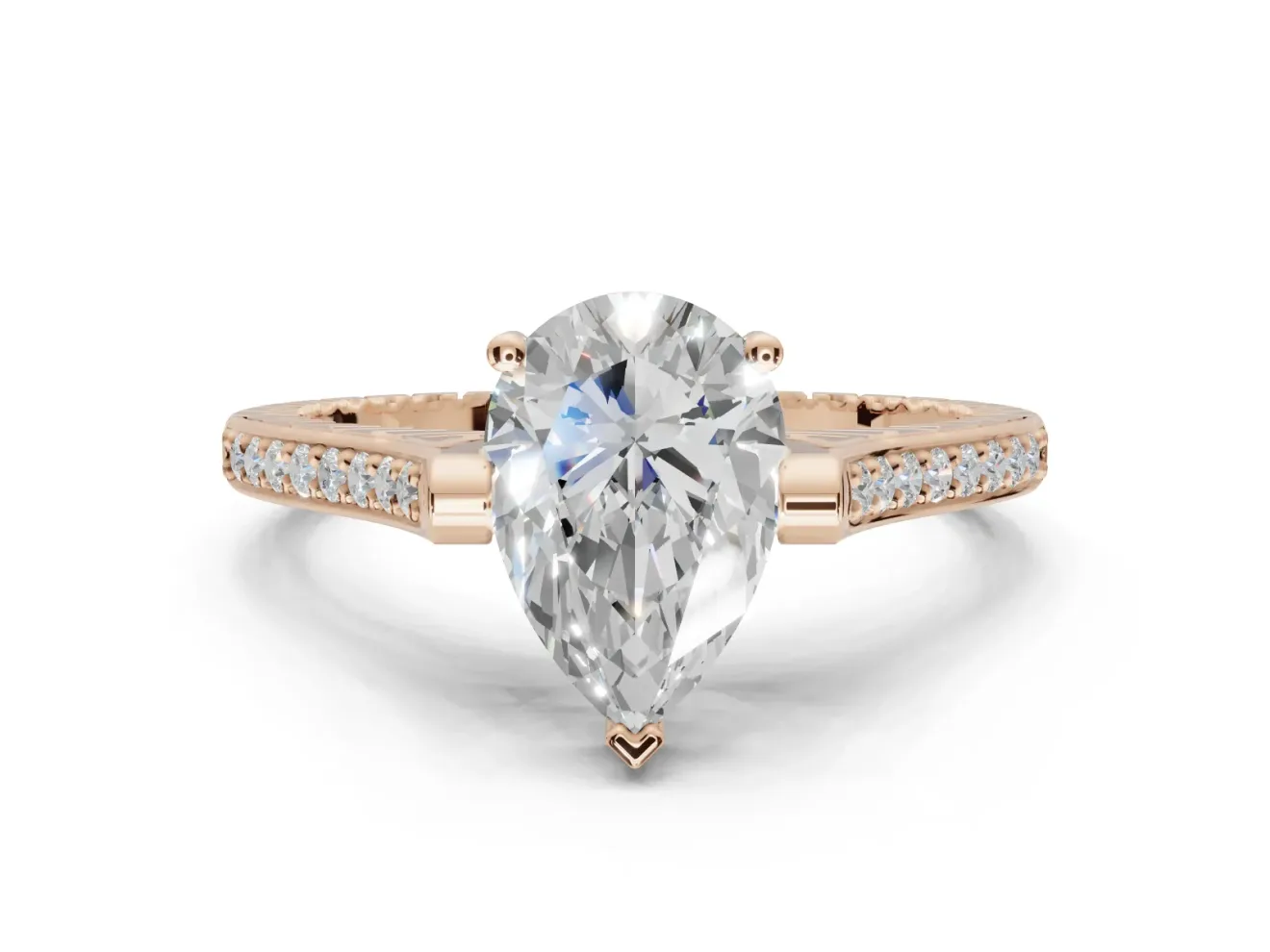 Pear-Shaped Vintage Cathedral Engagement Ring Setting | Carved Band | Rose Gold