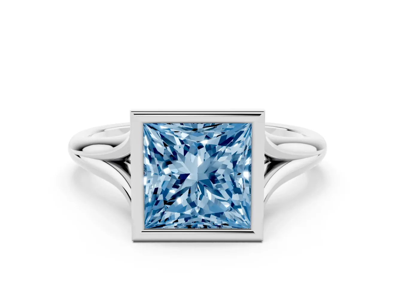 Princess Cut Bezel Engagement Ring Setting for a Fancy Blue Lab-Grown Diamond | White Gold
