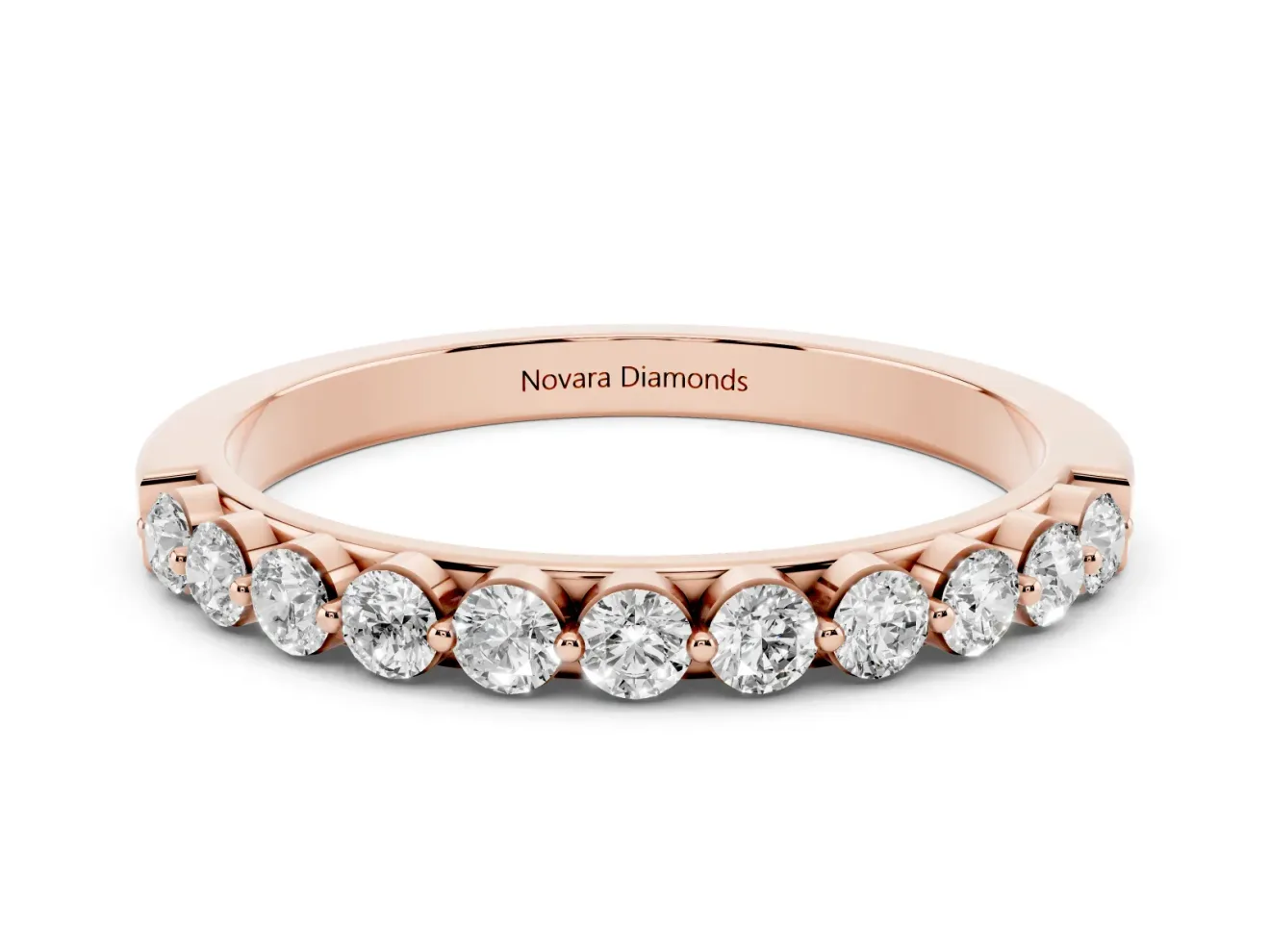 Round Lab-Grown Diamond Half Eternity Band | Single Shared Prongs | Rose Gold