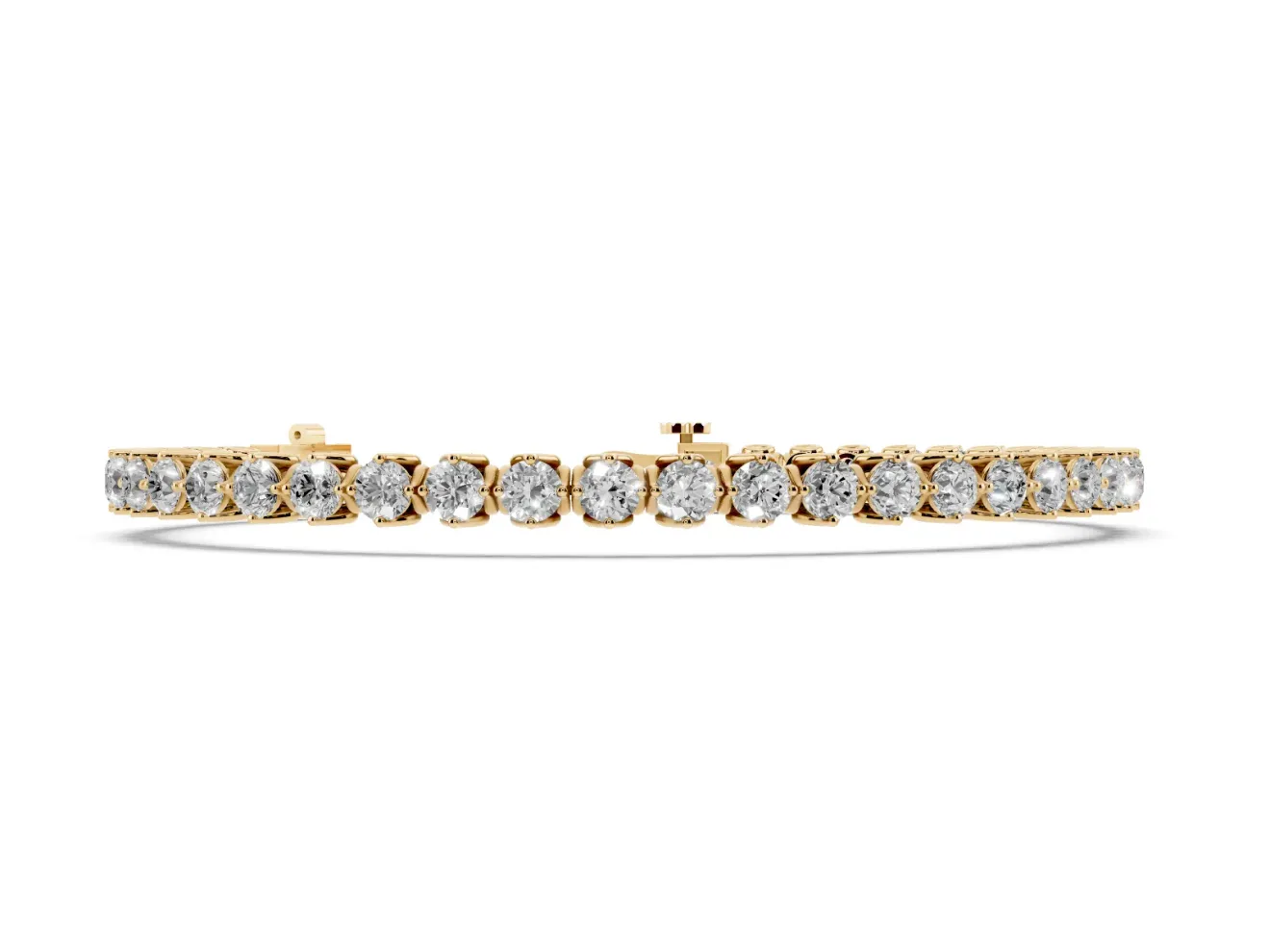 Round Lab-Grown Diamond Tennis Bracelet | Compass Basket Prongs | Yellow Gold