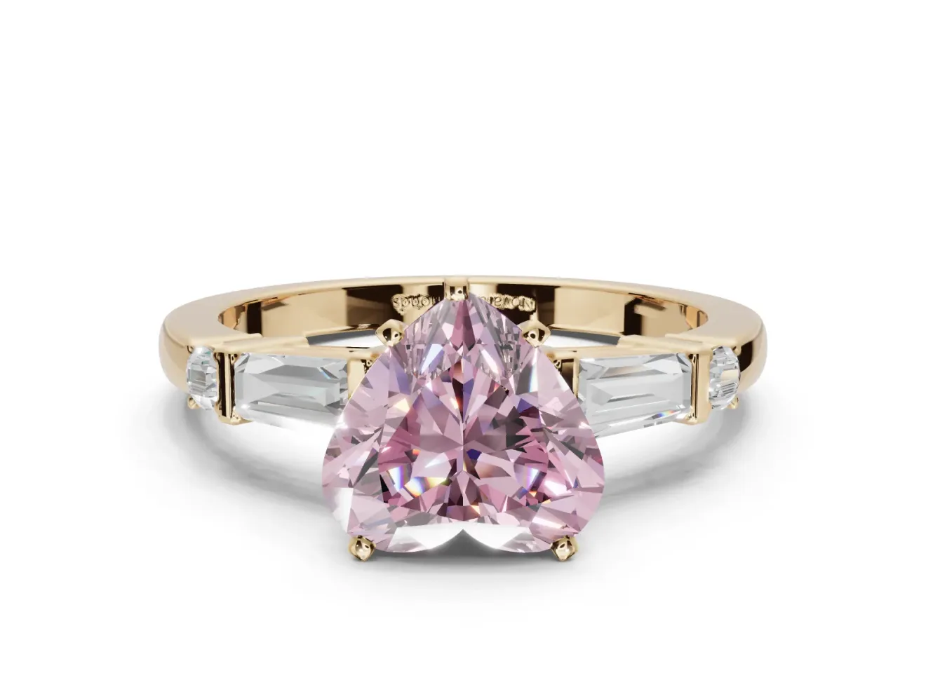Heart-Shaped Tapered Baguette Engagement Ring Setting for a Fancy Pink Lab-Grown Diamond | Bar Set Sides | Yellow Gold