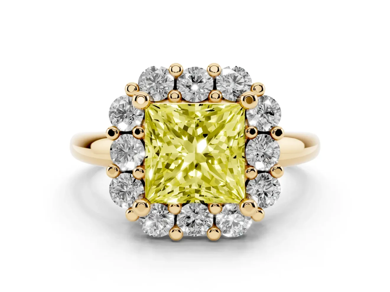 Princess Cut Halo Engagement Ring Setting for a Fancy Yellow Lab-Grown Diamond | Yellow Gold - Design NV-24726