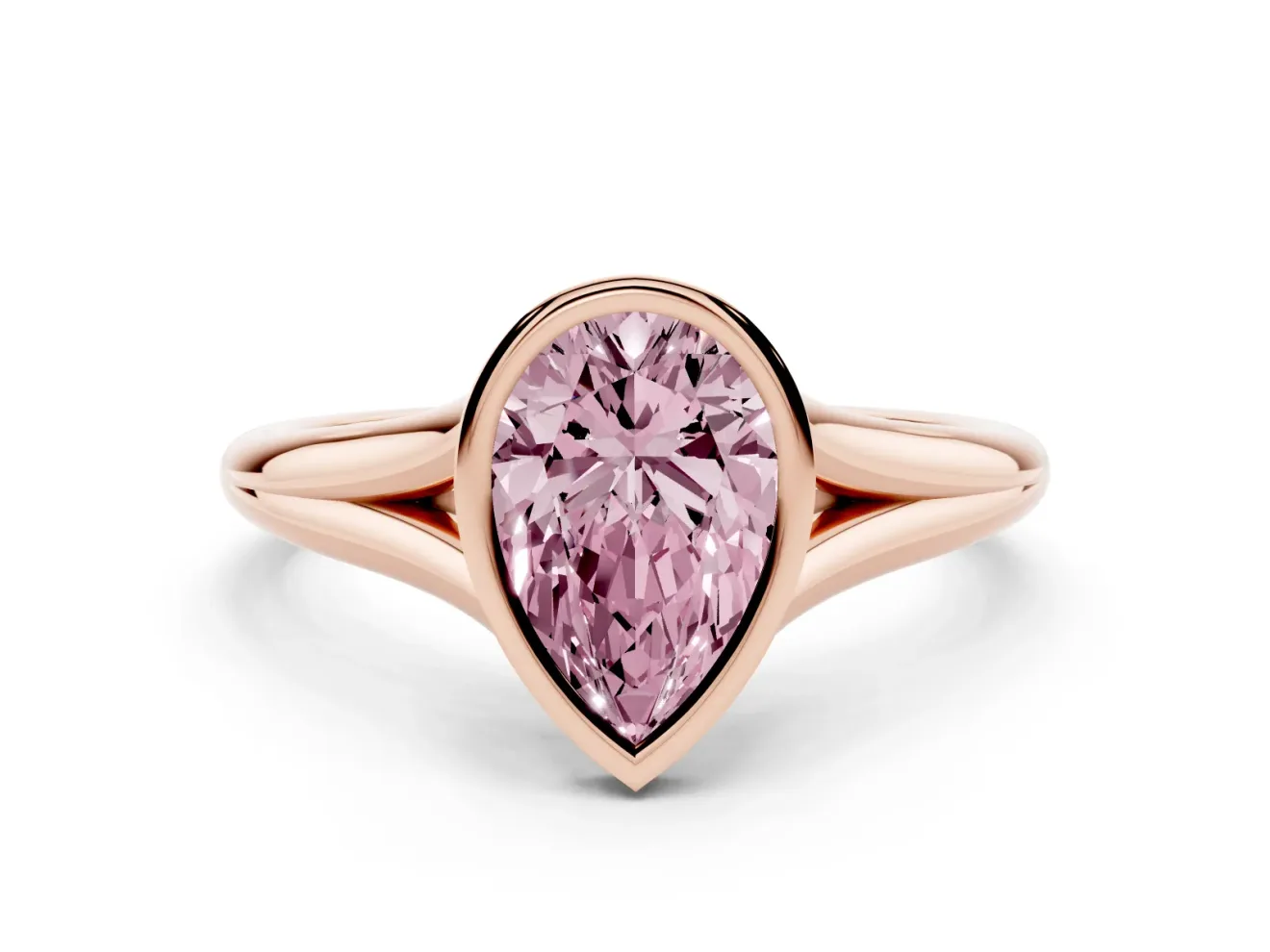Pear-Shaped Bezel Engagement Ring Setting for a Fancy Pink Lab-Grown Diamond | Rose Gold