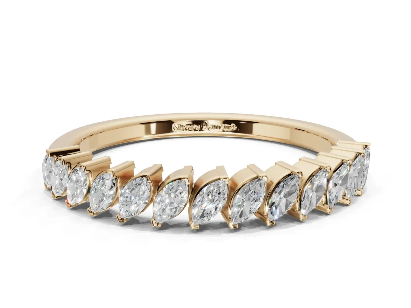 Marquise Lab-Grown Diamond Slanted Half Eternity Wedding Band | Tip Cups | Yellow Gold