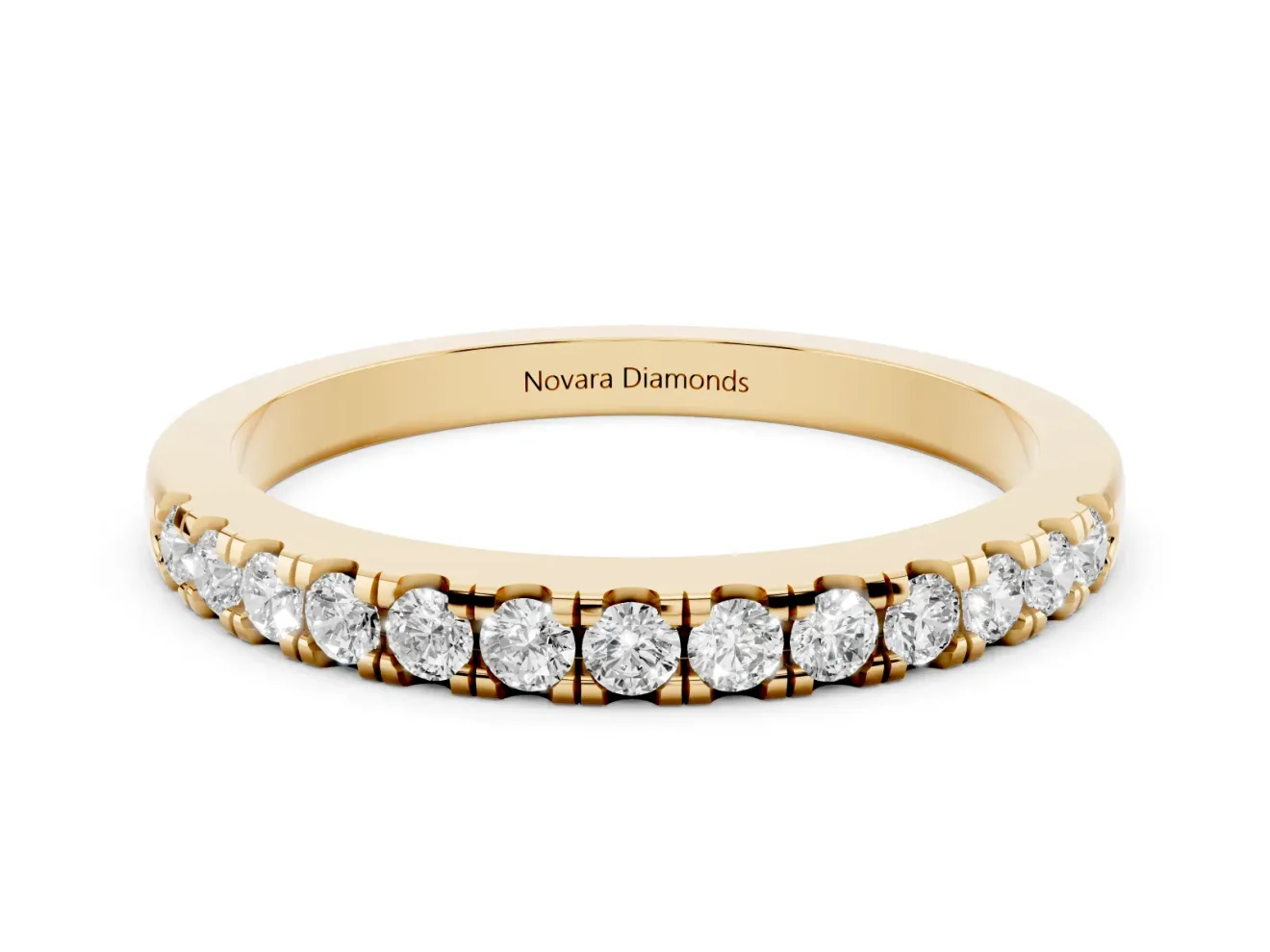 Round Lab-Grown Diamond Claw Pavé Wedding Band | Top-Set Row | Yellow Gold