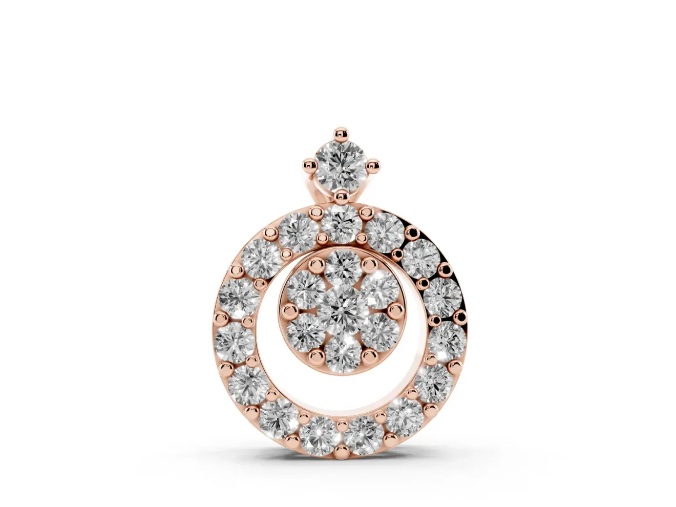 Round Lab-Grown Diamond Offset Cluster Circle Pendant | Pavé Outline | Rose Gold