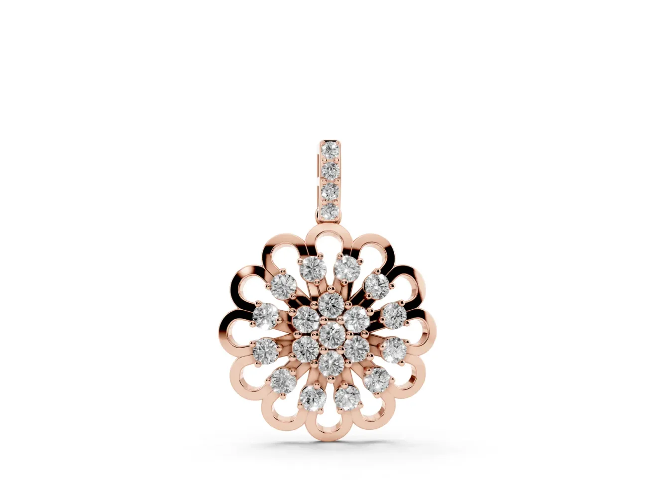 Round Lab-Grown Diamond Floral Cluster Pendant Necklace | Open Petal Frame | Rose Gold