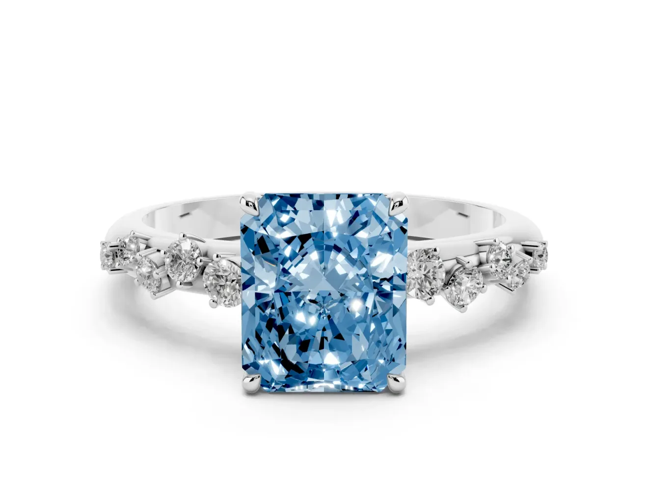 Radiant Cut Graduated Solitaire Engagement Ring Setting for a Fancy Blue Lab-Grown Diamond | White Gold
