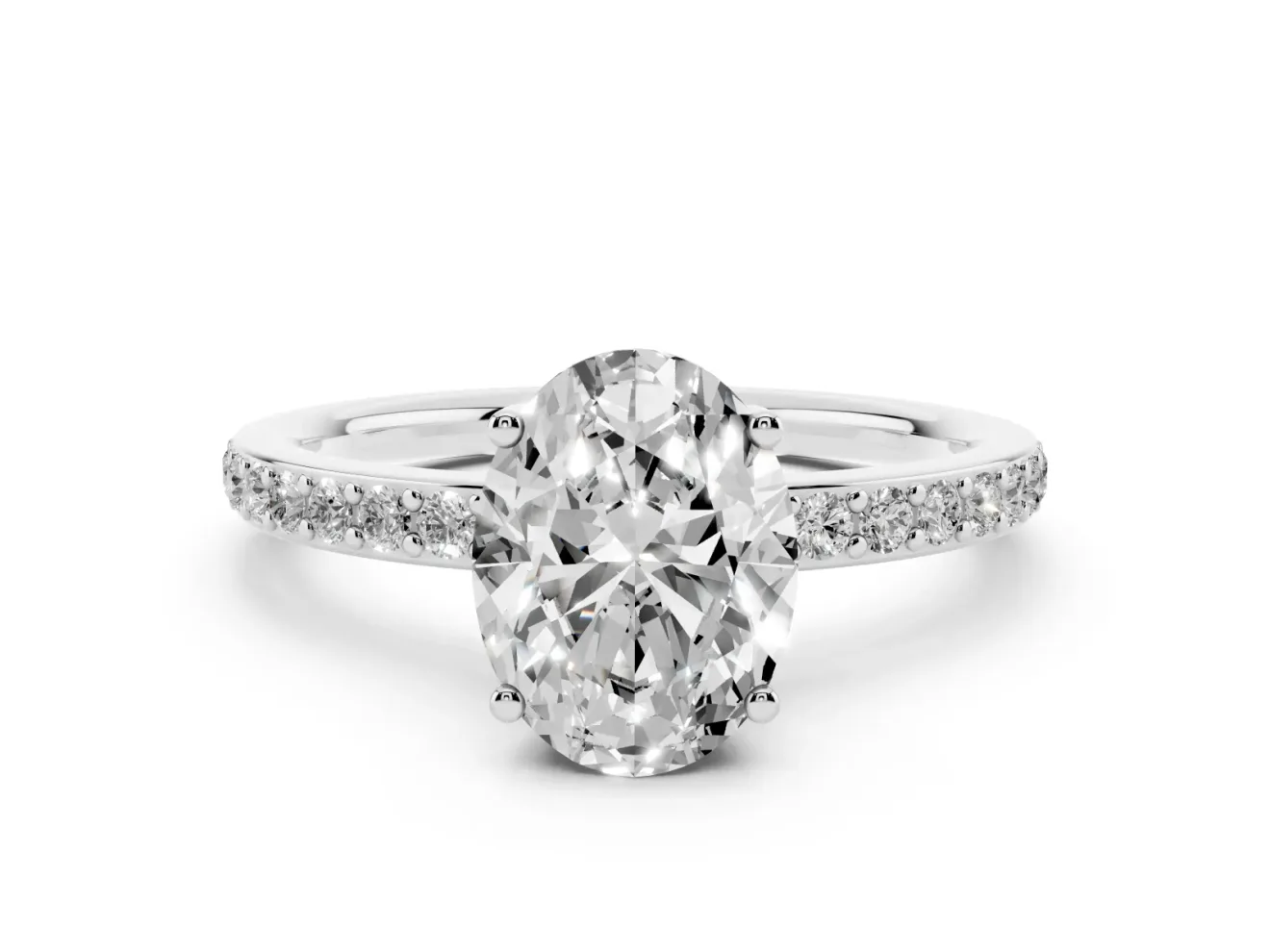 Oval Cut Diamond Pavé Band Ring Set in Silver with Prong-Set Center Stone