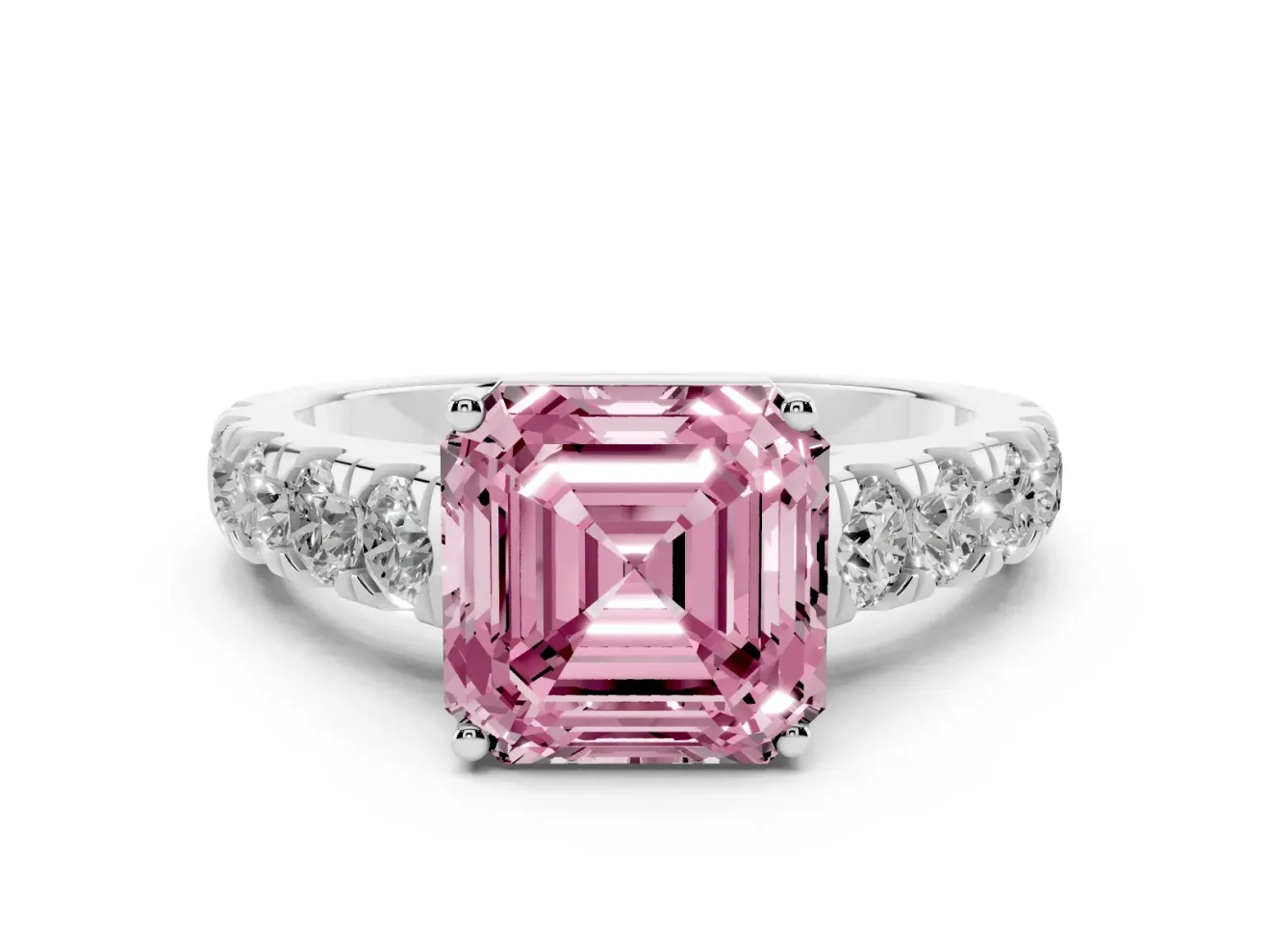 Asscher Cut Engagement Ring Setting for a Fancy Pink Lab-Grown Diamond | Sterling Silver - Design NV-24643