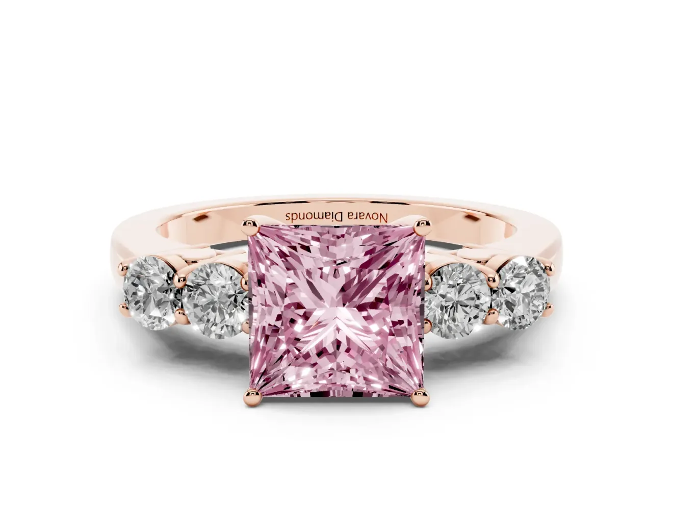 Princess Cut 5 Stone Engagement Ring Setting for a Fancy Pink Lab-Grown Diamond | Rose Gold