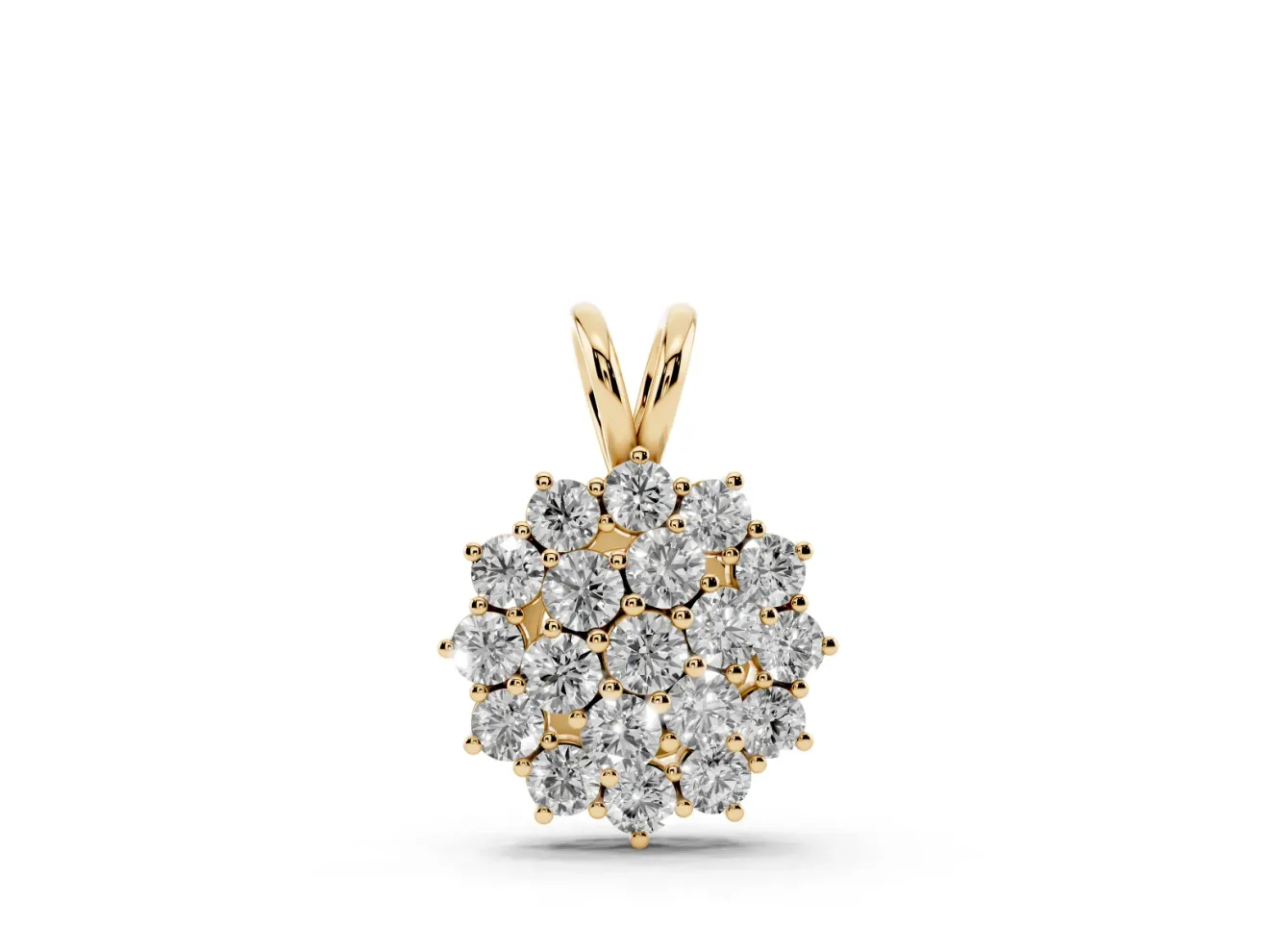 Round Lab-Grown Diamond Rosette Cluster Pendant Necklace | Double-Wire Bail | Yellow Gold