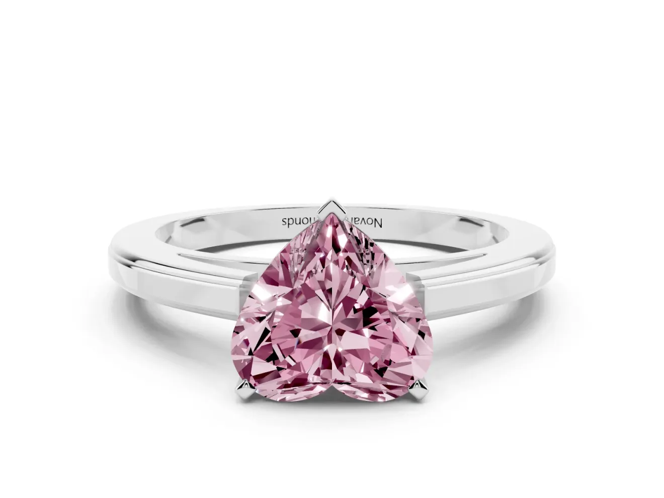 Fancy Pink Heart Cut Diamond Solitaire Ring Set in White gold with Prong Setting and Classic Band