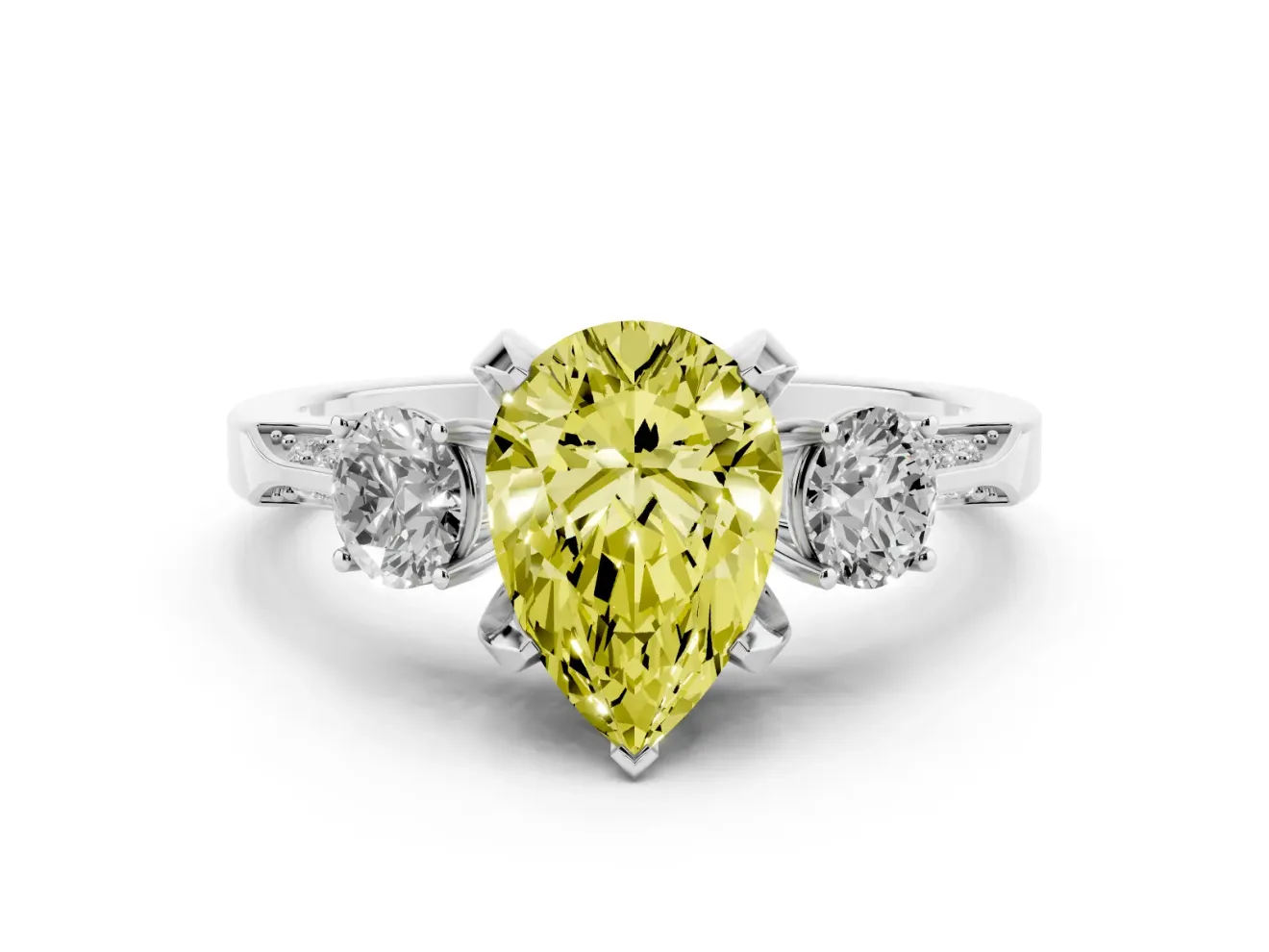 Pear-Shaped Hidden Halo Three Stone Engagement Ring Setting for a Fancy Yellow Lab-Grown Diamond | White Gold