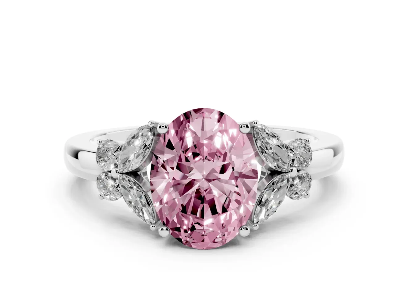 Oval Petal Engagement Ring Setting for a Fancy Pink Lab-Grown Diamond | Sterling Silver