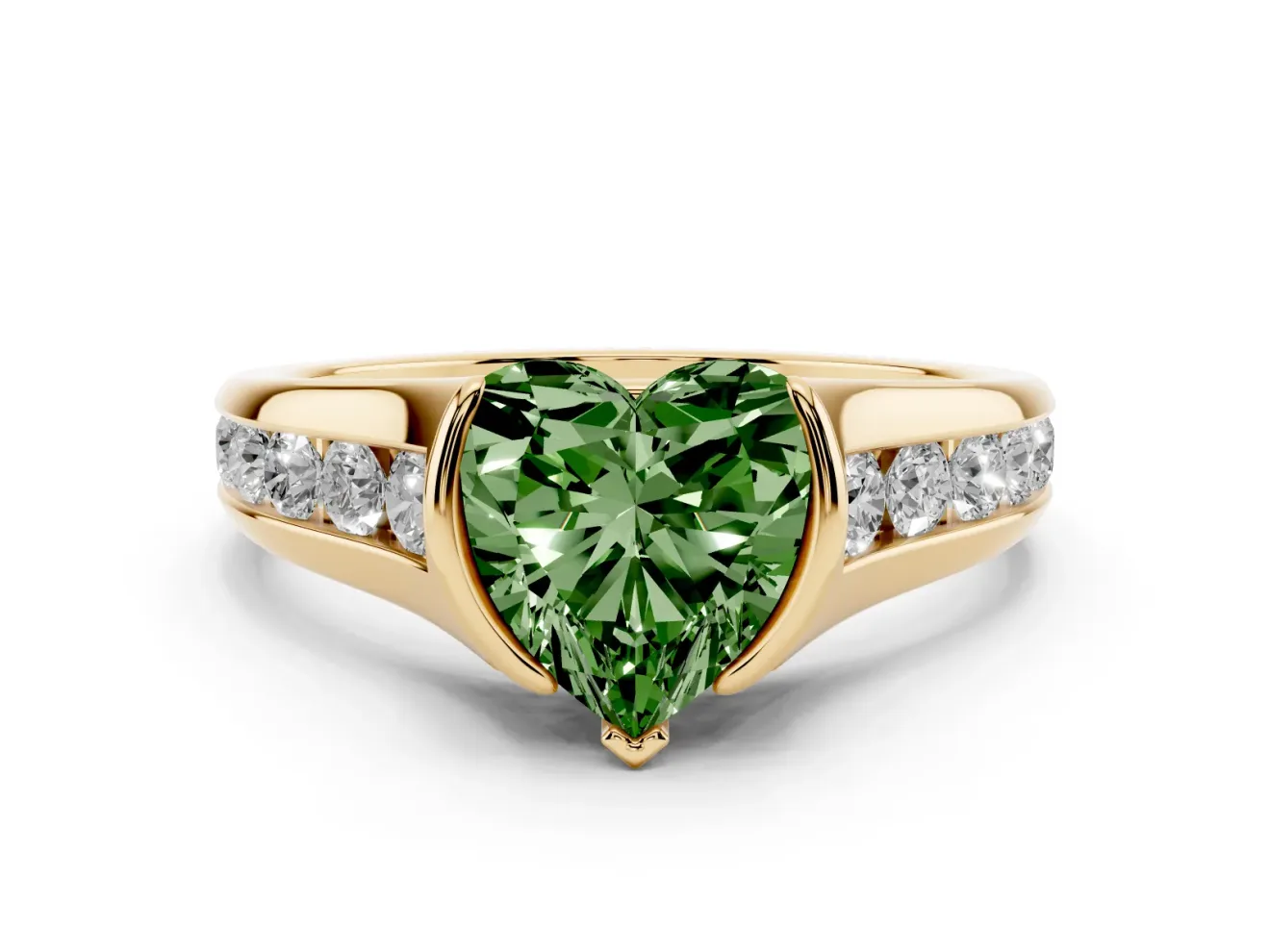 Heart-Shaped Half Bezel Engagement Ring Setting for a Fancy Green Lab-Grown Diamond | Yellow Gold