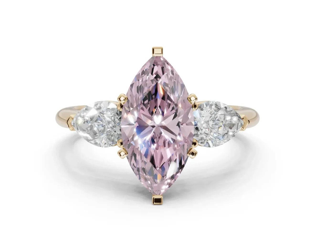 Marquise 3-Stone Engagement Ring Setting for a Fancy Pink Lab-Grown Diamond | Yellow Gold