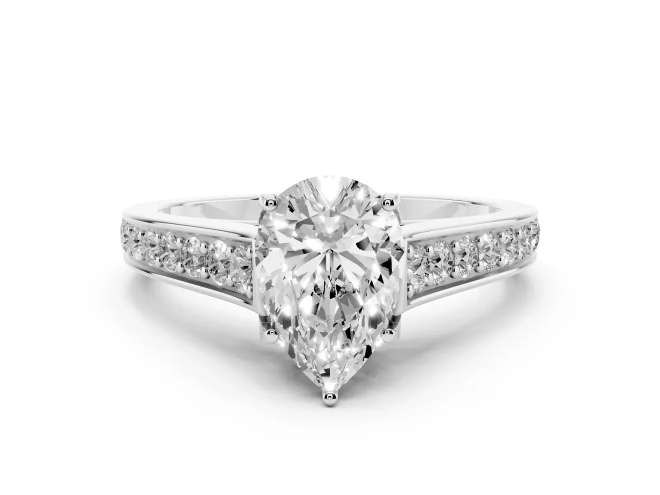 Pear-Shaped Graduated Pavé Solitaire Engagement Ring Setting | Wide Pavé Row Band | White Gold