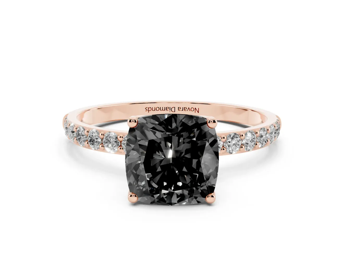 Cushion Cut Pavé Solitaire Engagement Ring Setting for a Black Center | Slim Band | Rose Gold